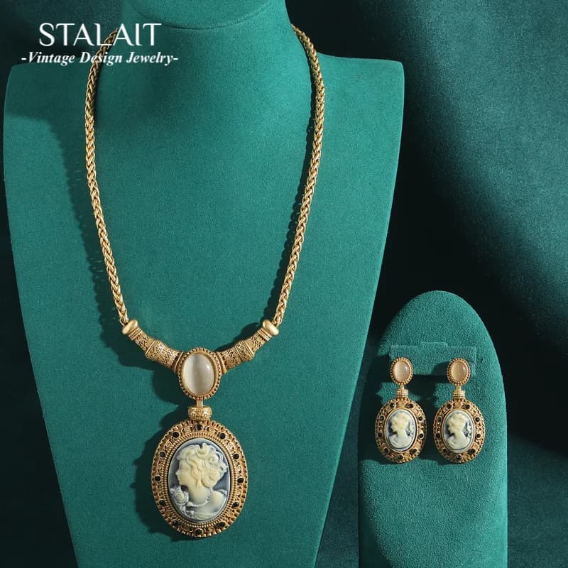 Vintage Cameo Jewelry Sets Natural Stone Oval Relief Portrait Of A Beauty Woman Pendants Retro Outfits Luxury Designs 2025 Trend