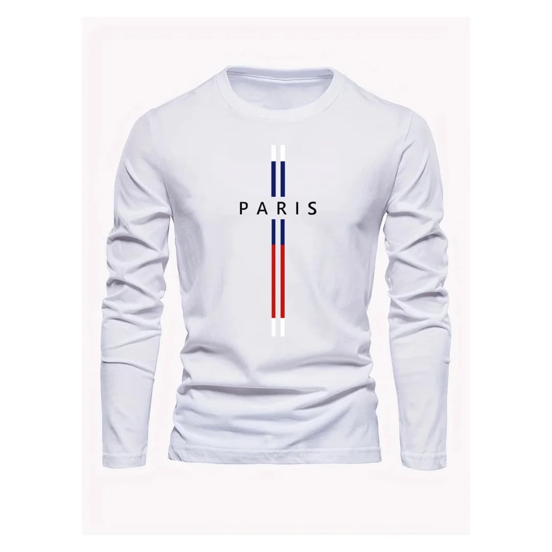 3D Paris graphic Summer T-shirt men's cotton loose Outdoor Sunscreen T-shirt sports leisure round neck long sleeved T-shirt tops