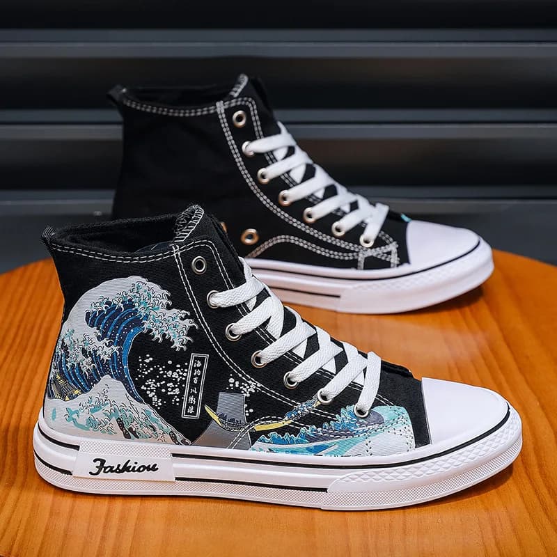 Men Shoes High-Top Canvas Shoes 2026 Fashion Breathable Flat Male Sneakers Outdoor Non-slip Running Shoe Lace-up Platform Shoes