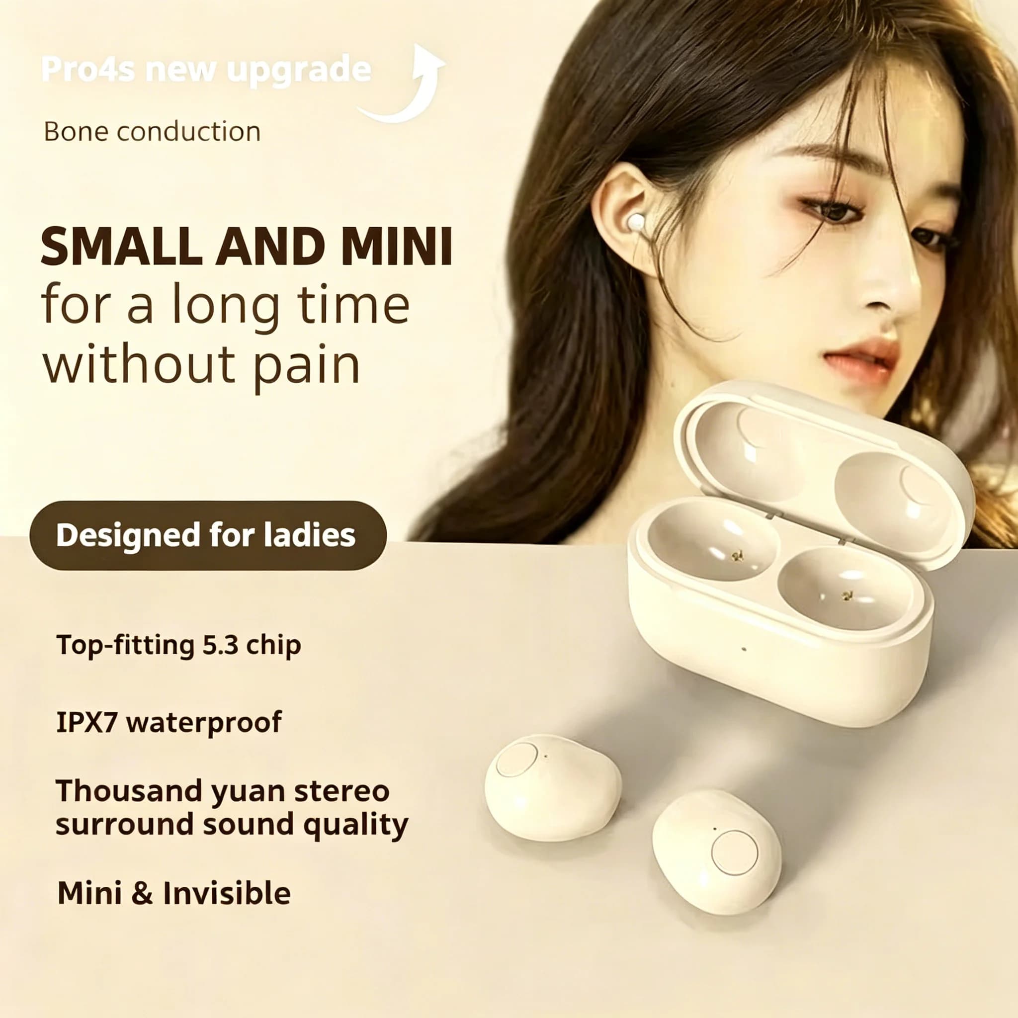 Mini auricolari Bluetooth invisibili, controllo touch intelligente, display della batteria, riduzione del rumore, cuffie per dormire, sport, giochi, musica