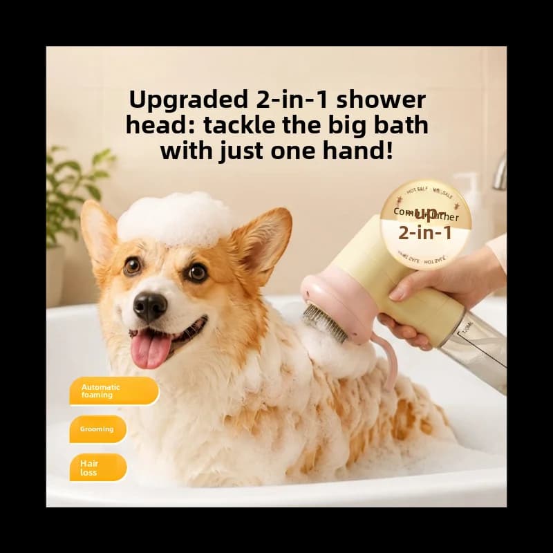 Electric Pet Foam Maker Brush 2 In 1 Auto Foaming Shampoo Dispenser Massager For Dogs Cats Waterproof One Button Hair Removal
