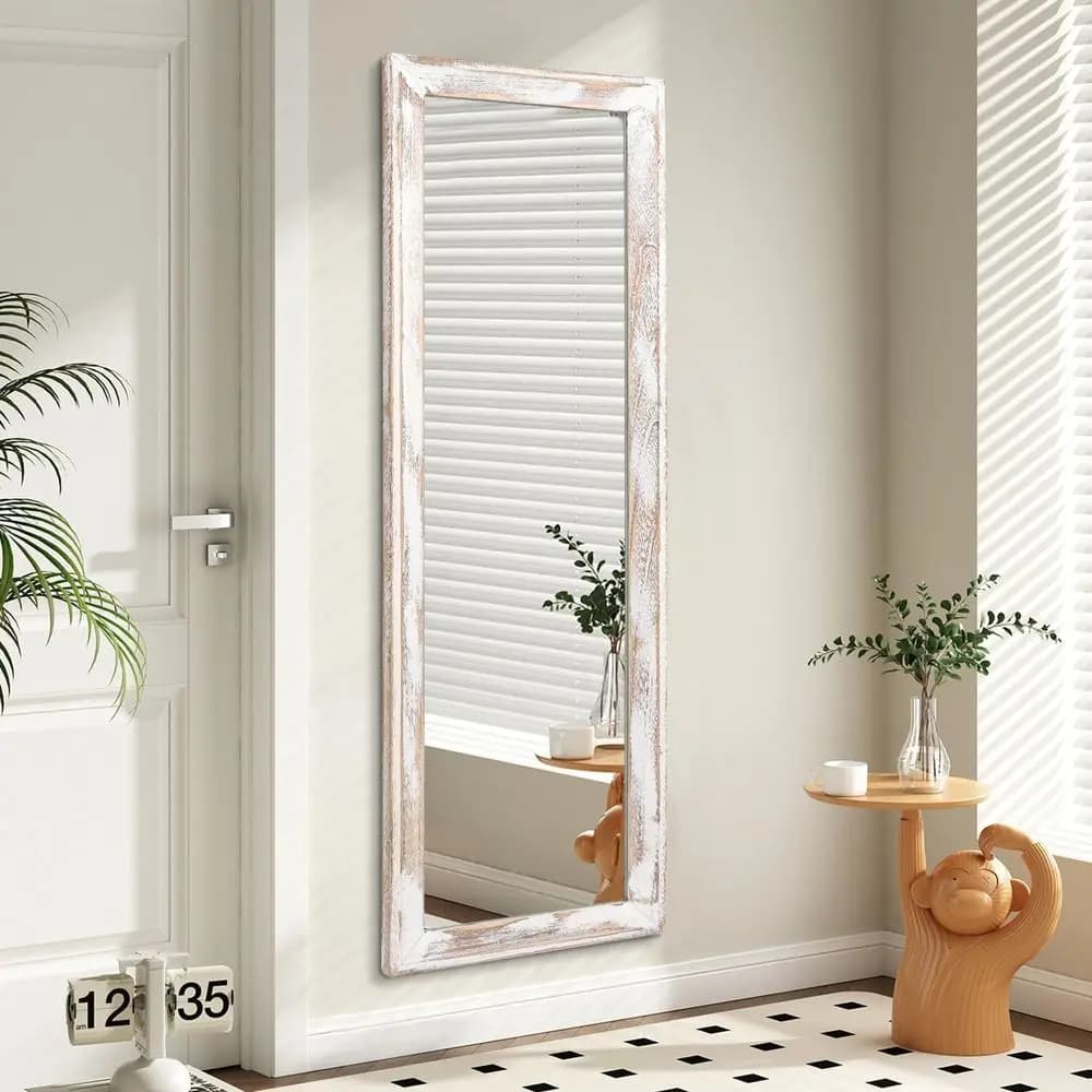 Specchio da parete a figura intera con cornice in legno 47"x16" rustico grande da appendere, decorativo per camera da letto, soggiorno, bagno, ingresso, regolare