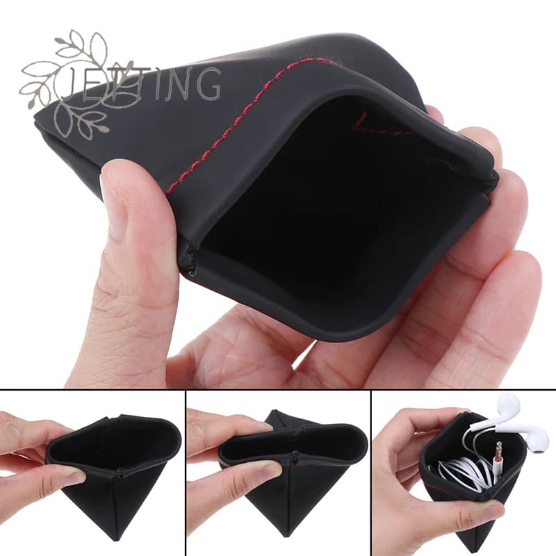 Custodia rigida per mini cuffie nera calda Custodia per auricolari portatile Custodia per auricolari in pelle PU Custodia protettiva per cavi USB