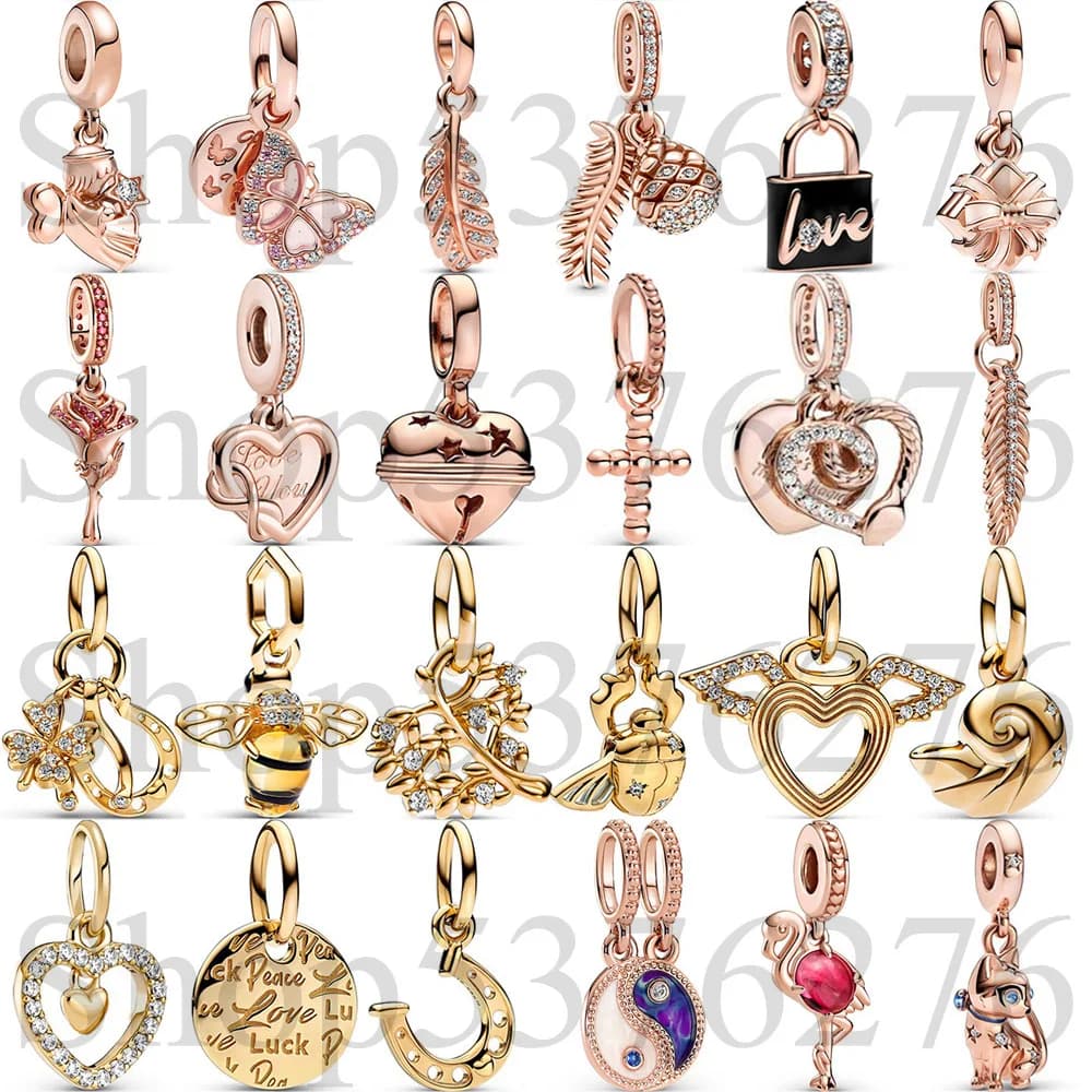 925 Sterling Silver Bead Yin Yang Love Padlock Bell Rose Flower Dangle Charm Fit Fashion Women Bracelet Bangle Gift DIY Jewelry