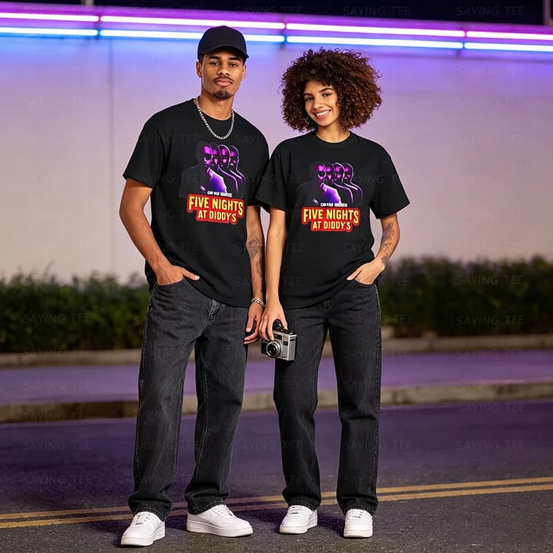 Funny Five Nights At Diddy's House Tee, Y2k Pop Music Culture Gamer Soft Cotton T-Shirt, Short Sleeve Vintage Clothes for Women