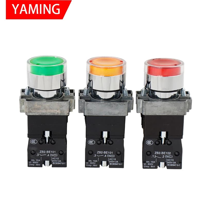 22mm momentaneo XB2-BW3361 3462 interruttore a pulsante rotondo con LED/luce al Neon 1NO 24V/AC220V/AC380V verde, rosso, giallo, blu