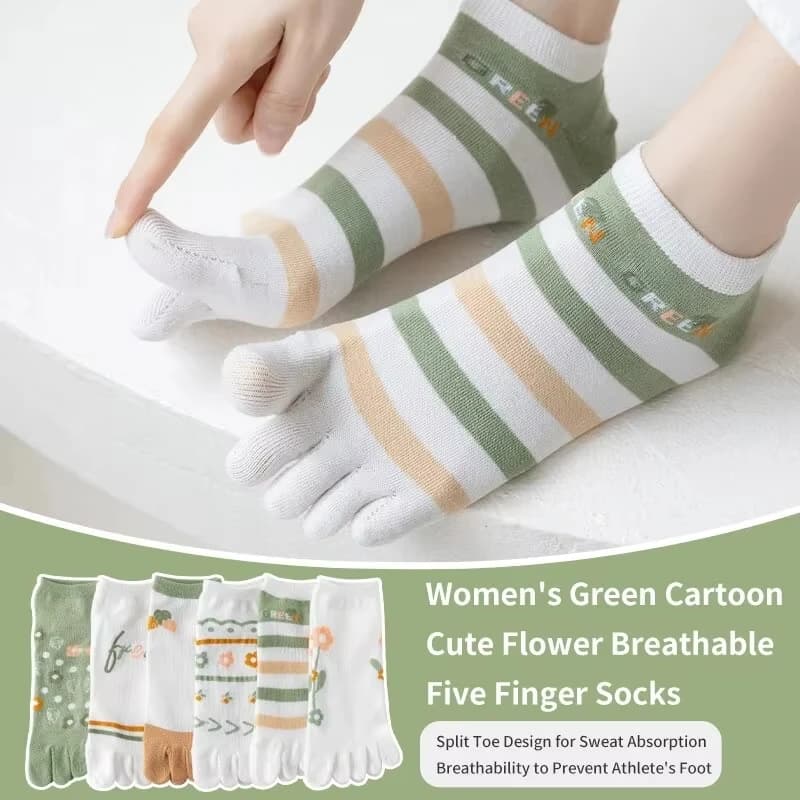 3 Pairs of Women's Spring and sSummer Season Cute and Sweet Fashionable Striped Flower Comfortable Five-finger Split-toe Socks