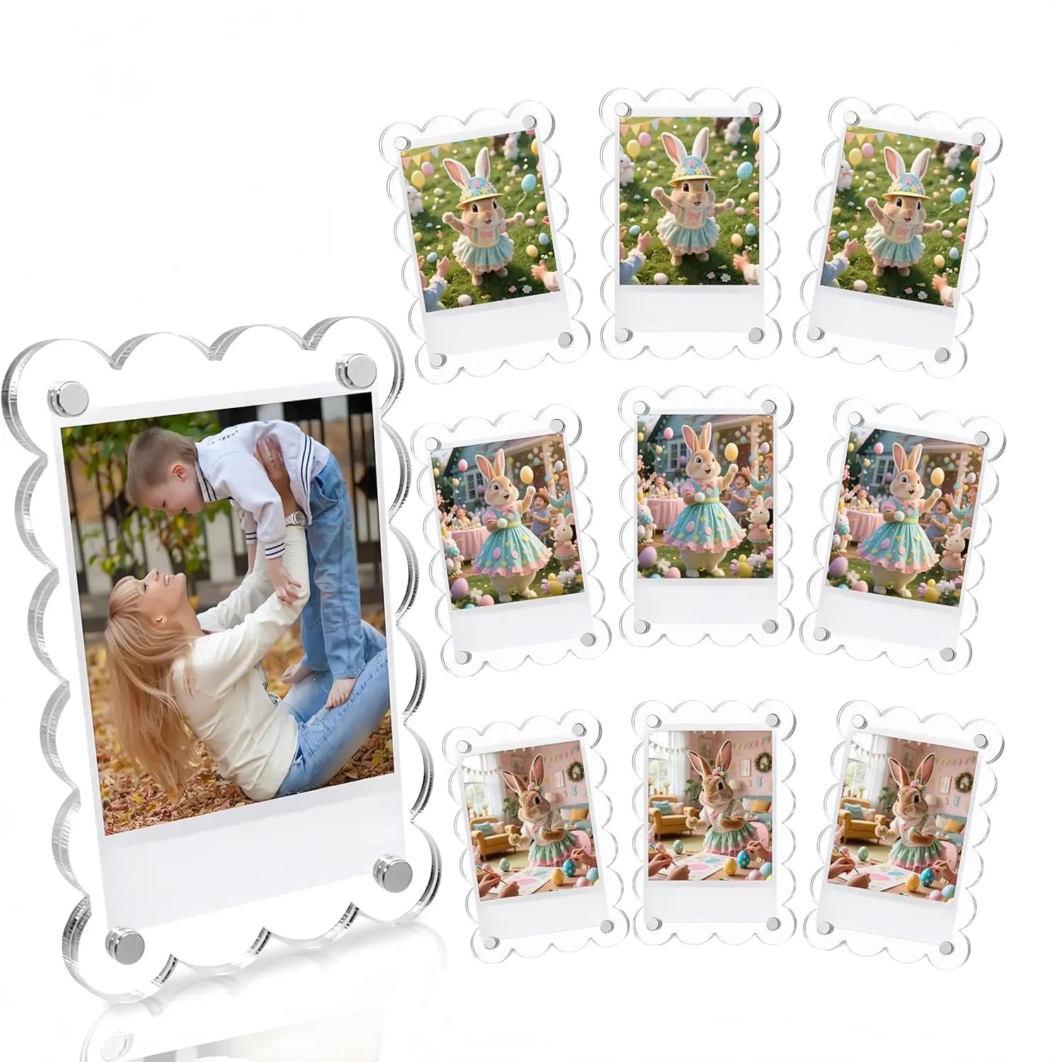 Confezione da 10 Cornici Magnetiche in Acrilico per Frigorifero, Cornice Bifacciale per Foto Polaroid e Instax Mini