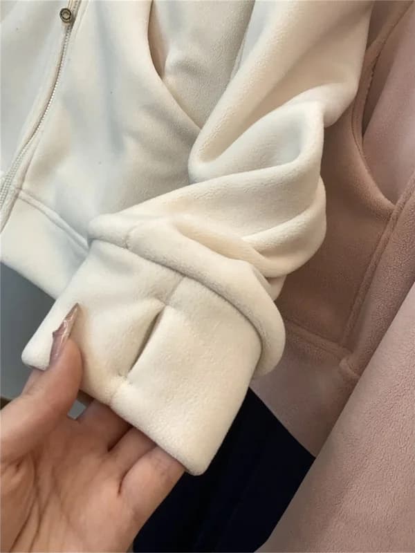 in BLUE Double-sided Orlon Hoodie Jacket Women's Slim Fit Autumn Winter Fashion Windproof Sweatshirt Coat Korean Style
