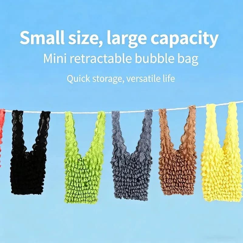1PCS New Mini Shopping Bag Expansion Fold Pleated Flexible Stretch Large Capacity Bubble Elastic Portable Handbag Storage Bags