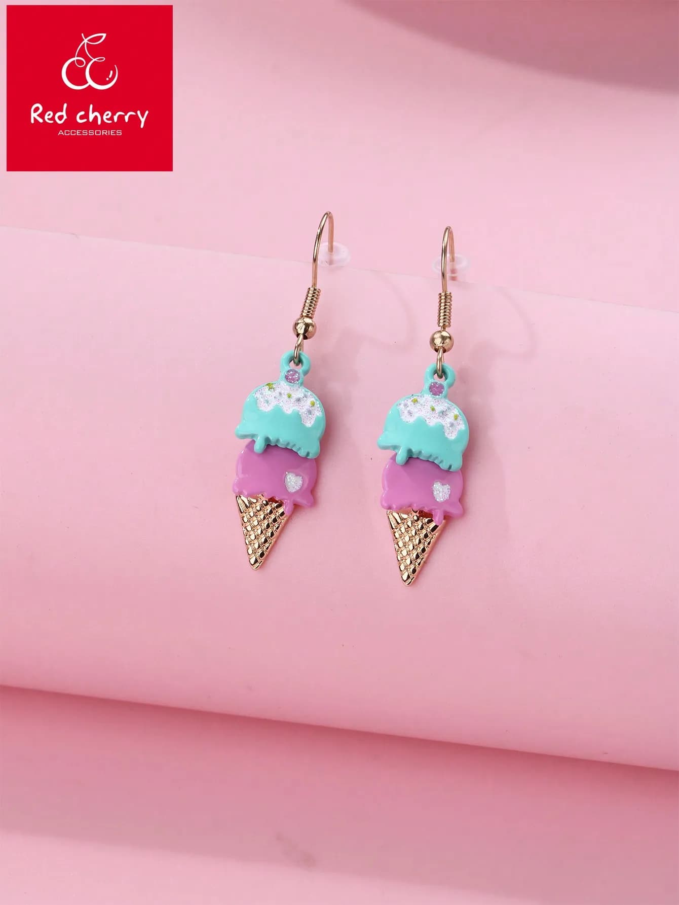 2 orecchini pendenti a forma di cono gelato in lega di zinco per donna, gioielli casual dai colori pastello