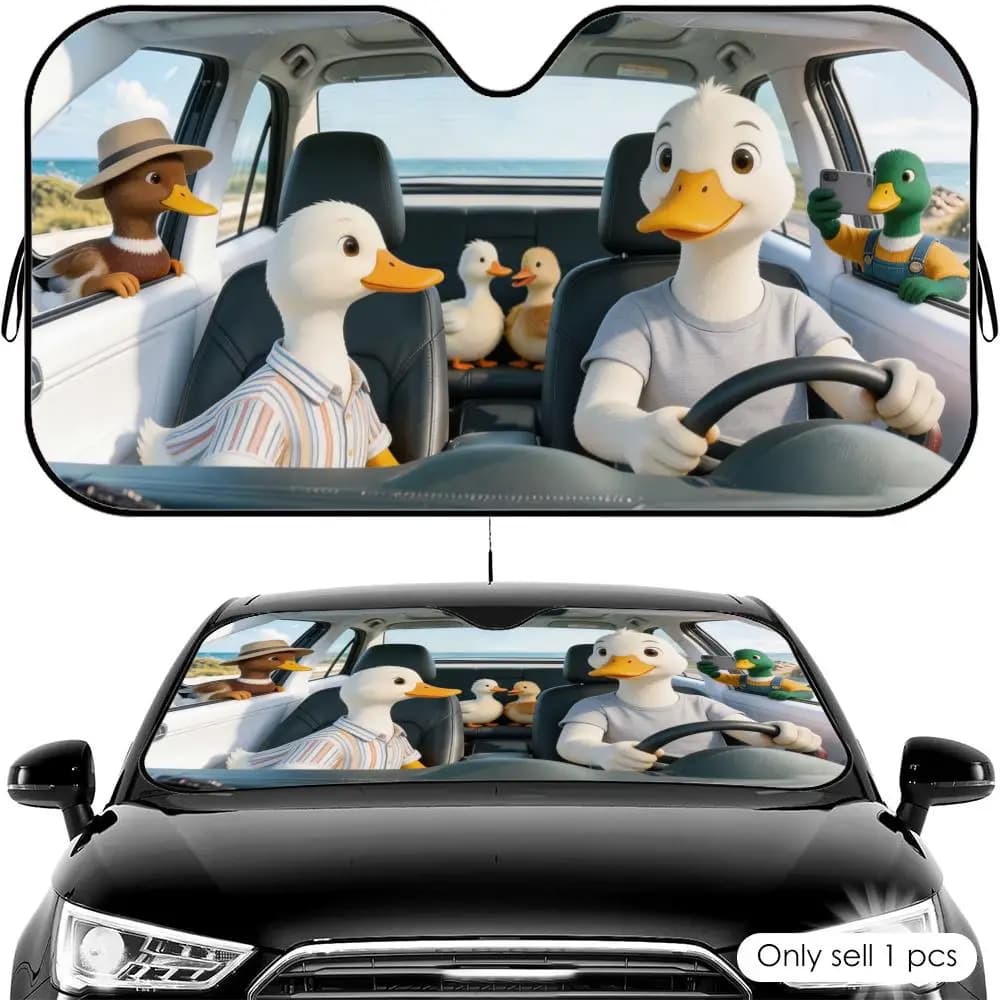 Parasole per Auto Duck Road Trip Crew, Riutilizzabile in Alluminio, Protezione UV, Isolamento Termico, Copertura Ombreggiante