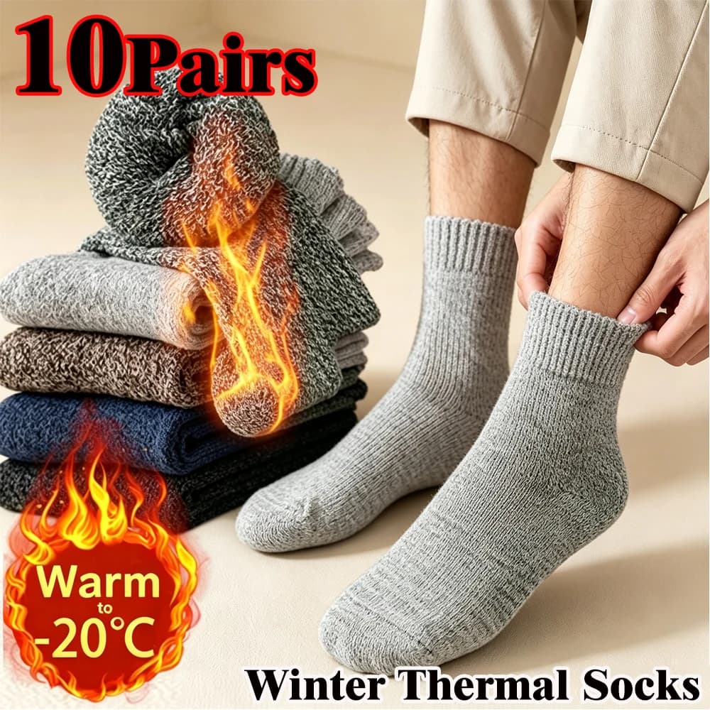 Merino Wool Socks For Men Super Thick Hiking Socks Thermal Socks Winter Warm Snow Boot Socks Anti-Cold Retro Terry Socks