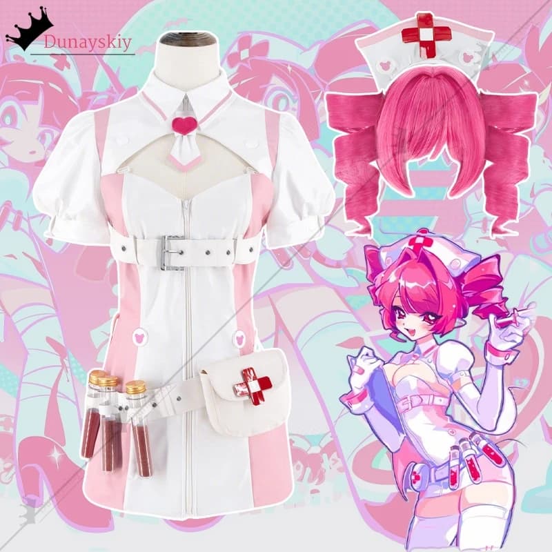 Buro Cosplay Costume Virtual Idol Cosplay Anime Cos MuseDash Costume Nurse Top Skirt Halloween Party Disguise for Adult Women