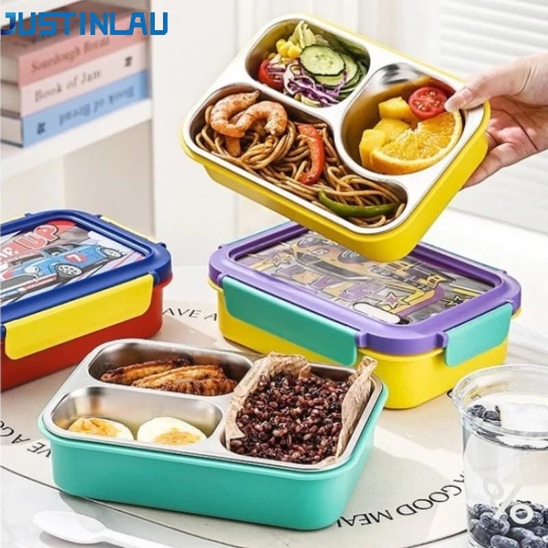 JUSTINLAU Office Picnic Bento Box Stainless Steel Lunch Box with Tableware for Kids School Leak-proof Fruit Salad Food Container