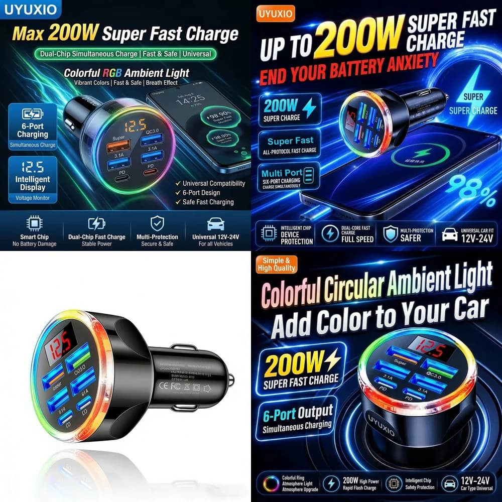 Multi Port Fast Car Charger Hub New Products 2026 for iPhone 18 17 16 Samsung S26 S25 S24 with Multi Port Fast Charging Adapter
