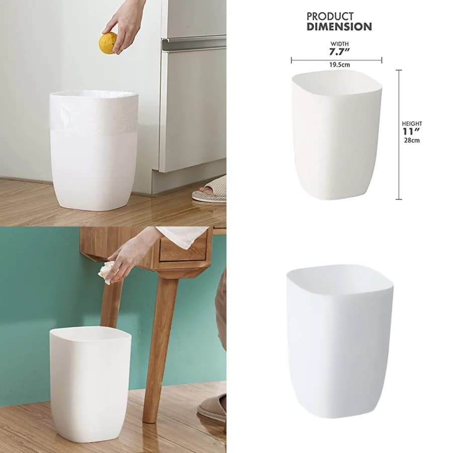 Cestino per Bagno, Piccolo Contenitore per Rifiuti per Camera da Letto, Soggiorno, Cucina, Elegante Cestino in Plastica per Ufficio, 7L, Bianco Opaco