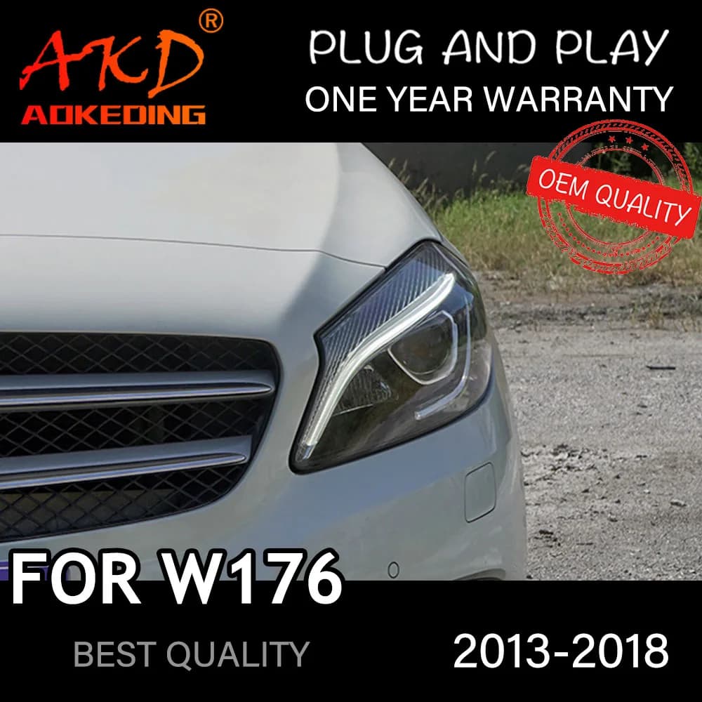 For Car Benz W176 Head Lamp 2013-2018 Car Accessory Fog Lights Day Running Light DRL H7 LED Bi Xenon Bulbs A180 A200 Headlights