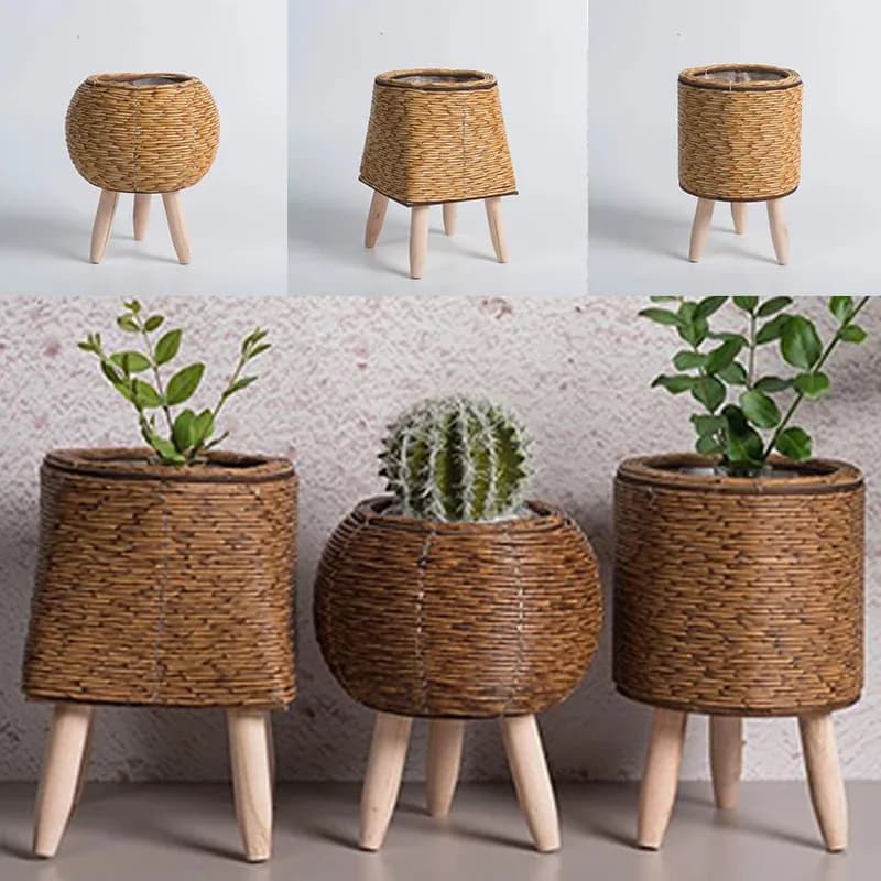 Scaffale per fiori nordico Vaso da fiori in finto rattan Cesto di fiori intrecciato con gambe rimovibili Cesto per piante Decorazioni per la casa da giardino