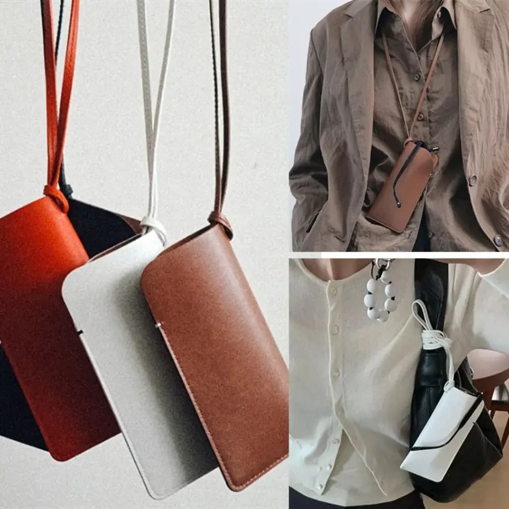 New PU Soft Leather Glasses Storage Bag Hanging Neck Glasses Case Sunglasses Storage Clip Solid Color Eyewear Bag Dust-proof