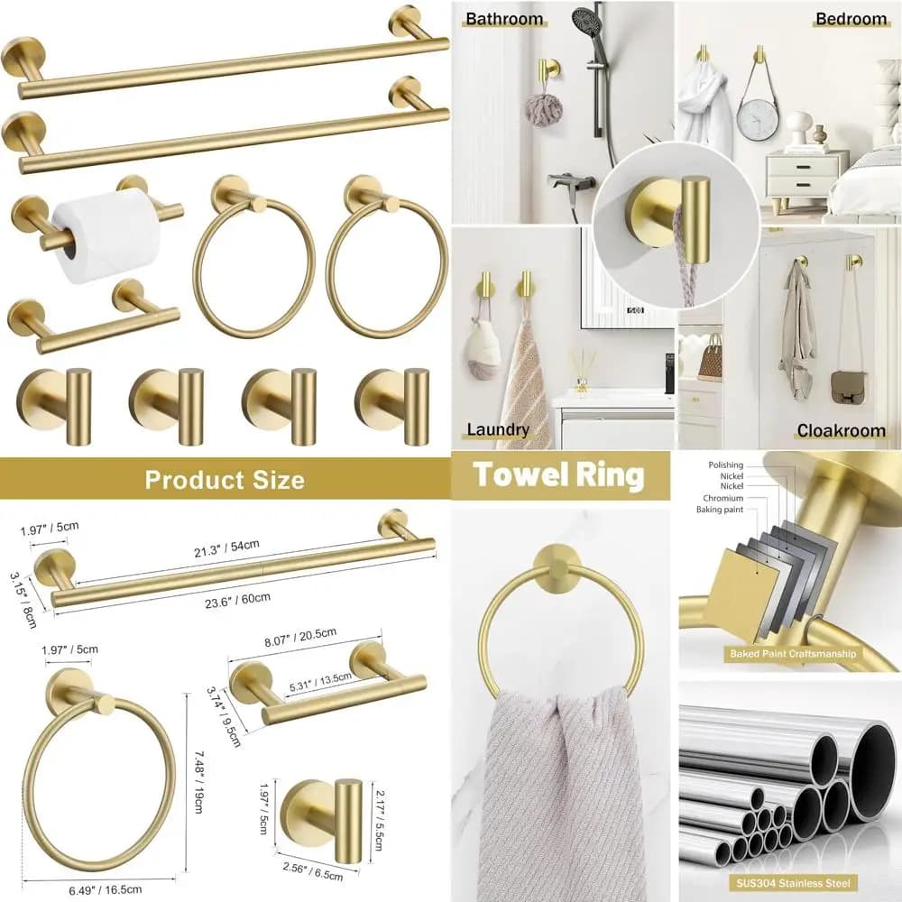 Set portasciugamani da bagno in oro spazzolato, accessori da parete da 23,6 pollici per l'arredamento del bagno aggiornato