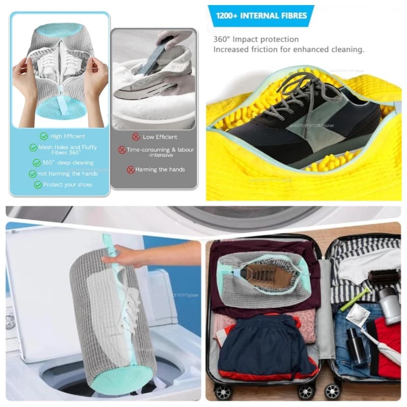 Sacchi per Lavatrice per Scarpe - Sacchetto per Lavaggio Scarpe con Cerniera e Interno Imbottito, Perfetto per Sneakers con Spazzola per Scarpe