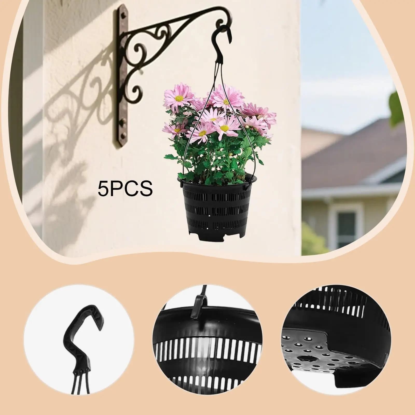 5Pcs Orchid Hanging Planters, Compact Multipurpose Hanging Plant Pots, with Hook, Planter Containers for Patio Indoor Outdoor