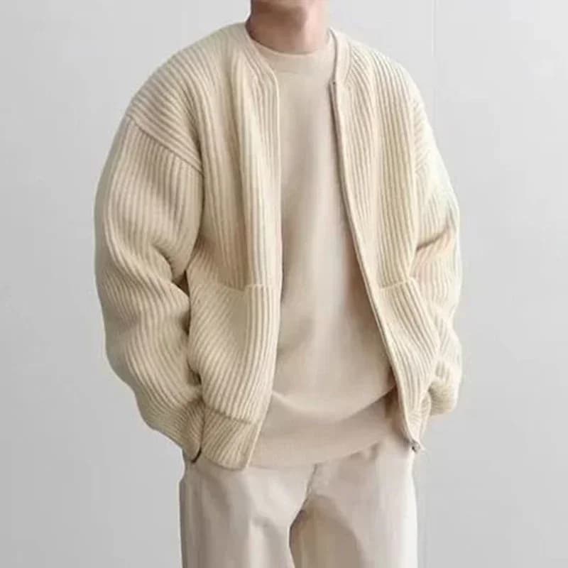 2024 Autunno Con Cerniera Lavorato A Maglia Sweatercoat per Gli Uomini Solido Casual Sottile Baisc Cardigan Hombre Girocollo Tasca Magliette E Camicette Maschile Outwear
