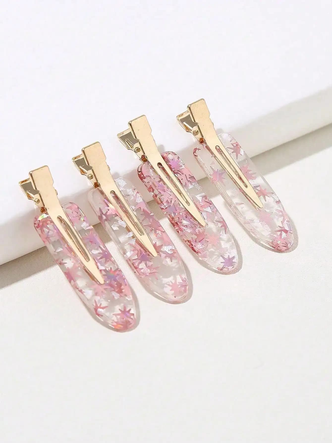 4 fermagli per capelli con paillettes a forma di stella rosa per accessori moda da donna
