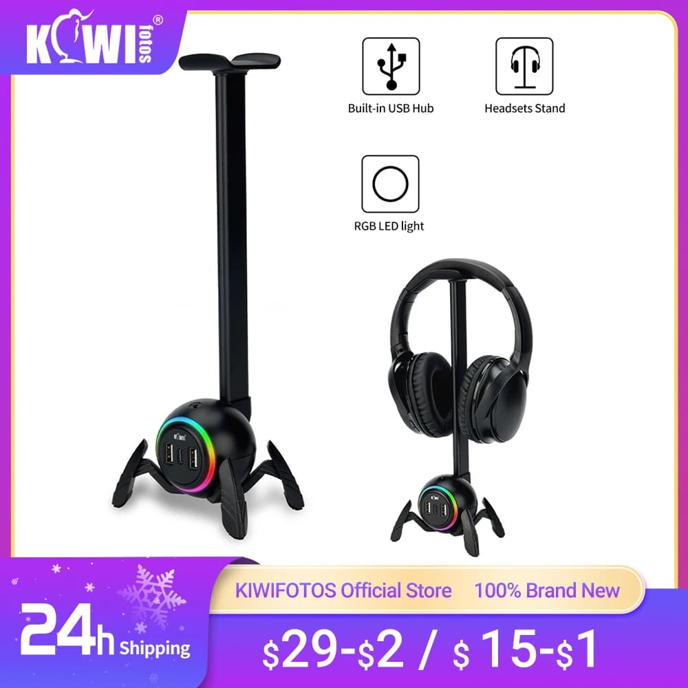 Supporto per cuffie Supporto per cuffie da gioco RGB con USB 2 porte USB-C e 2 porte USB-A Staffa verticale per gancio per auricolari da tavolo