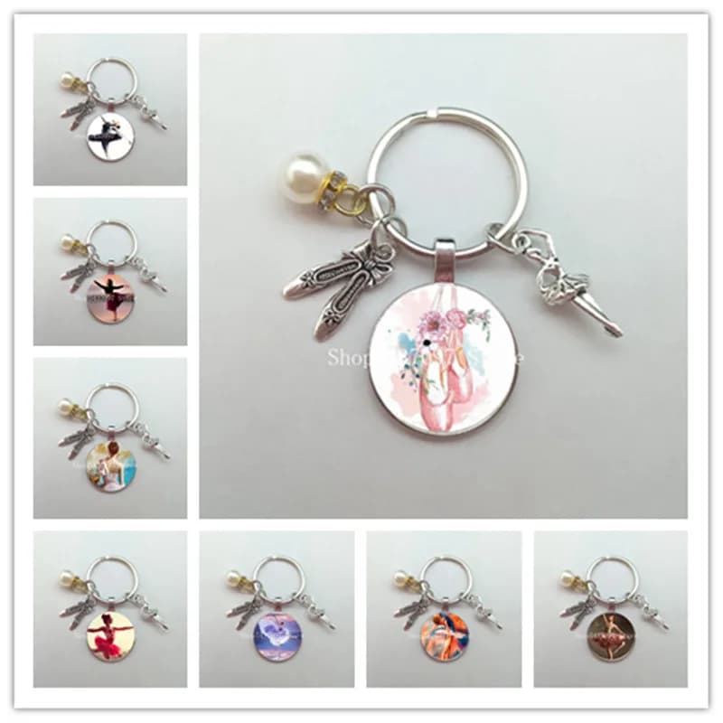 DIY ballerina keychain glass convex ballerina girl oil painting dancing dancer silhouette keychain jewelry gift