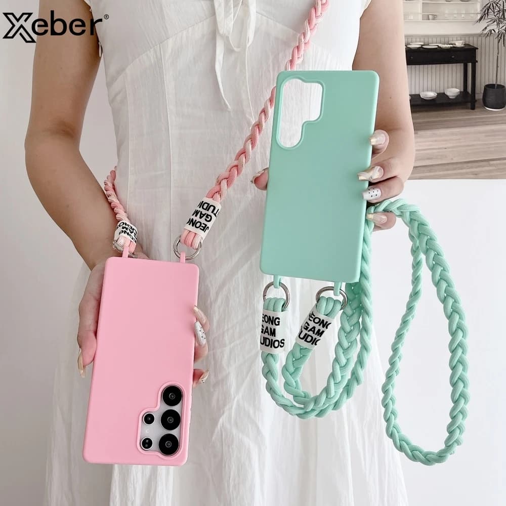 Silicone Shoulder Strap Soft Case for Samsung S25 Ultra S24 FE S23 Ultra S22 S20 FE A56 A36 A55 A35 A73 Cover