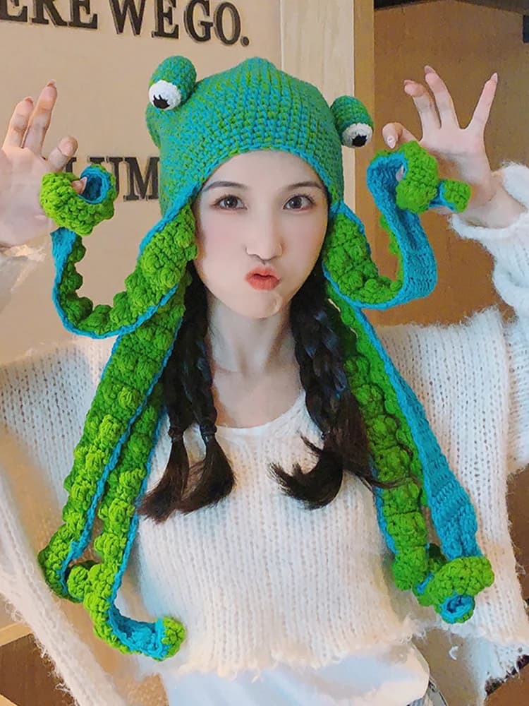 Spring Winter Beanie Women Men Knitted Octopus Hat Chic Creative Funny Novelty Handmade Boys Girls Cartoon Cap Perform Halloween