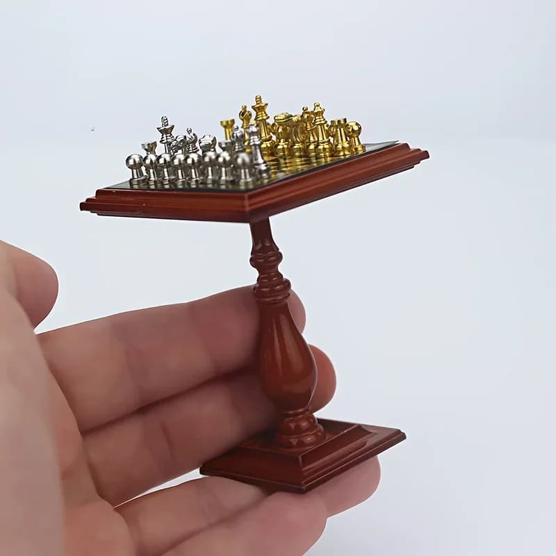 Mini Chess Set Metal Board Table Version Tiny Home Decor DIY Collector's Display Easter Birthday Creative Gift