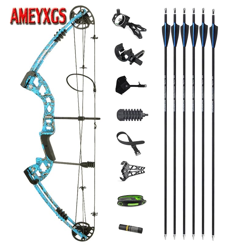 30-55lbs Arco composto Junxing M131 Puleggia Arco di rilascio Sight Spine 500 Frecce in carbonio per tiro al bersaglio Tiro con l'arco Arco da caccia