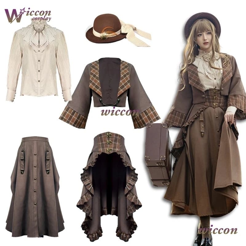 Court Hat Dresses Fors Wall Anime Lord of Mysteries Cosplay Style Steampunk Brown Dress Halloween Dance Dress Women's Coat HQ