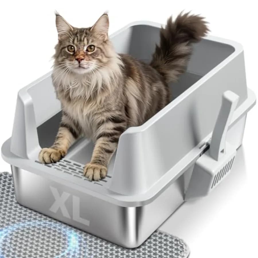 Lettiera per Gatti in Acciaio Inossidabile con Coperchio XL, Lettiera Metallica con Bordi Alti, Anti-Odore/Anti-Perdita di Urina e Antiaderente, Extra Large L