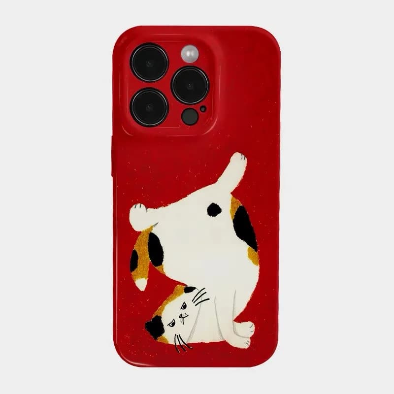 Custodia rossa con piccolo gatto cartone animato con fiori per IPHONE 17 16ProMax 15 14 13 12 11 PRO Custodie magnetiche per telefono due in uno in TPU acrilico