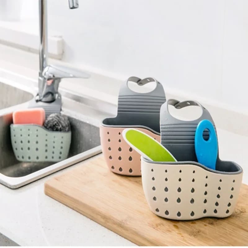Sink Drain Basket Hanging Bag Dishwashing Sponge Storage Shelf Sink No Punching Hanging Basket