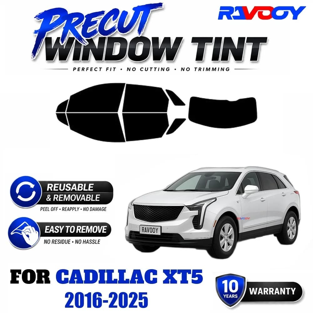 RAVOOY Precut Window Tint, Reusable Removable EPU Film, Custom Fit for Cadillac XT5 2016-2025, UV Heat Protection