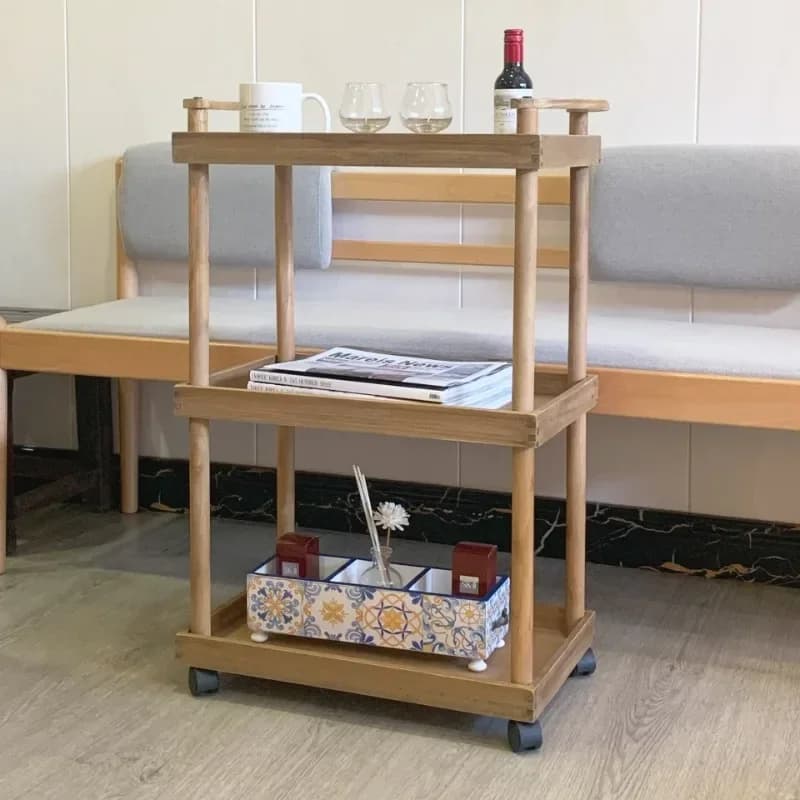Solid wood multi-layer trolley, seating table organizer for sofa, removable table shelf, chesboard shelf