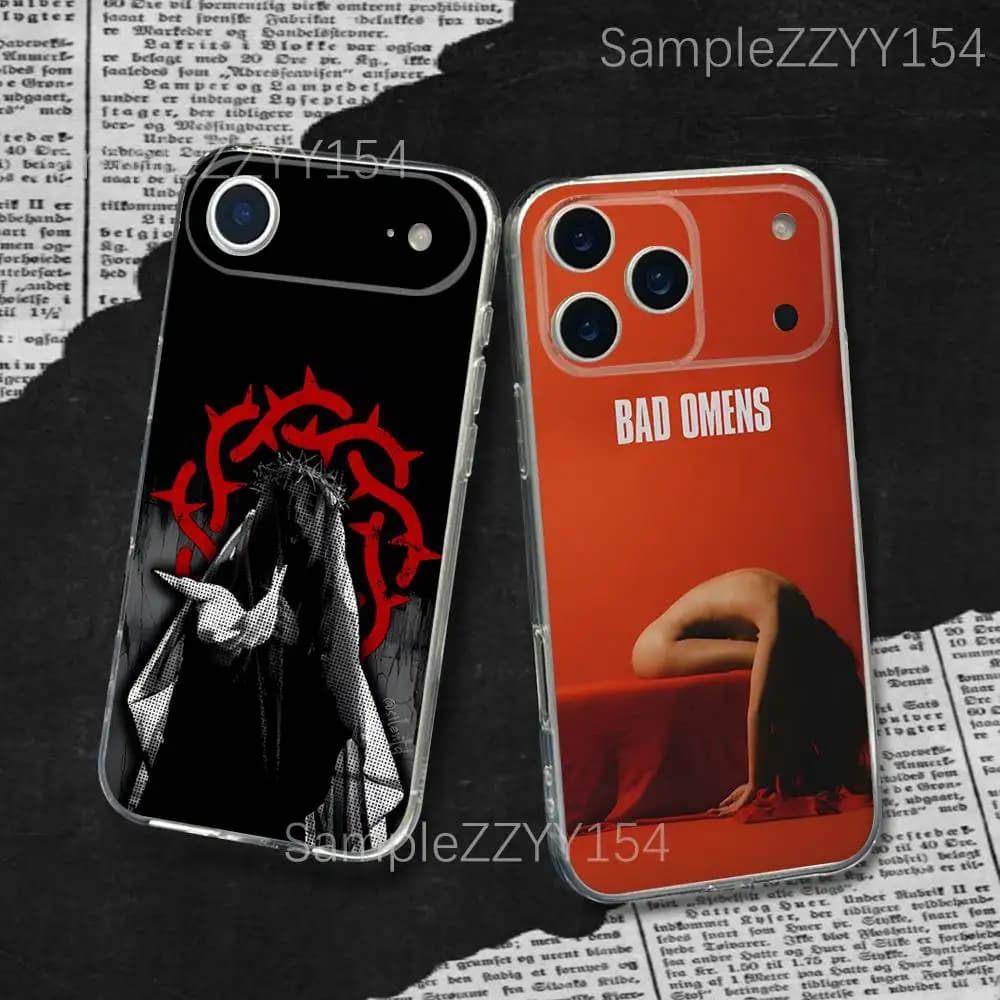 Cover per iPhone B-Bad Omens Rock Band trasparente sottile morbida per modelli 17, 16, 15, 14, 13, 12, 11 Plus, Pro, Max, XR, XS, X, 7, 8 Plus, SE, Mini