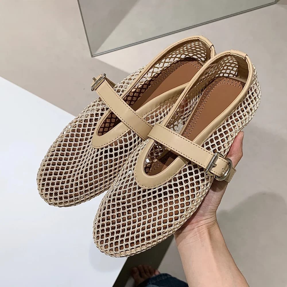 Ballet Flat Mary Jane Sandals Women's Summer Outdoor Wear Hollow out Fiing Net oes round Toe Flat Heel Faionable Simple...
