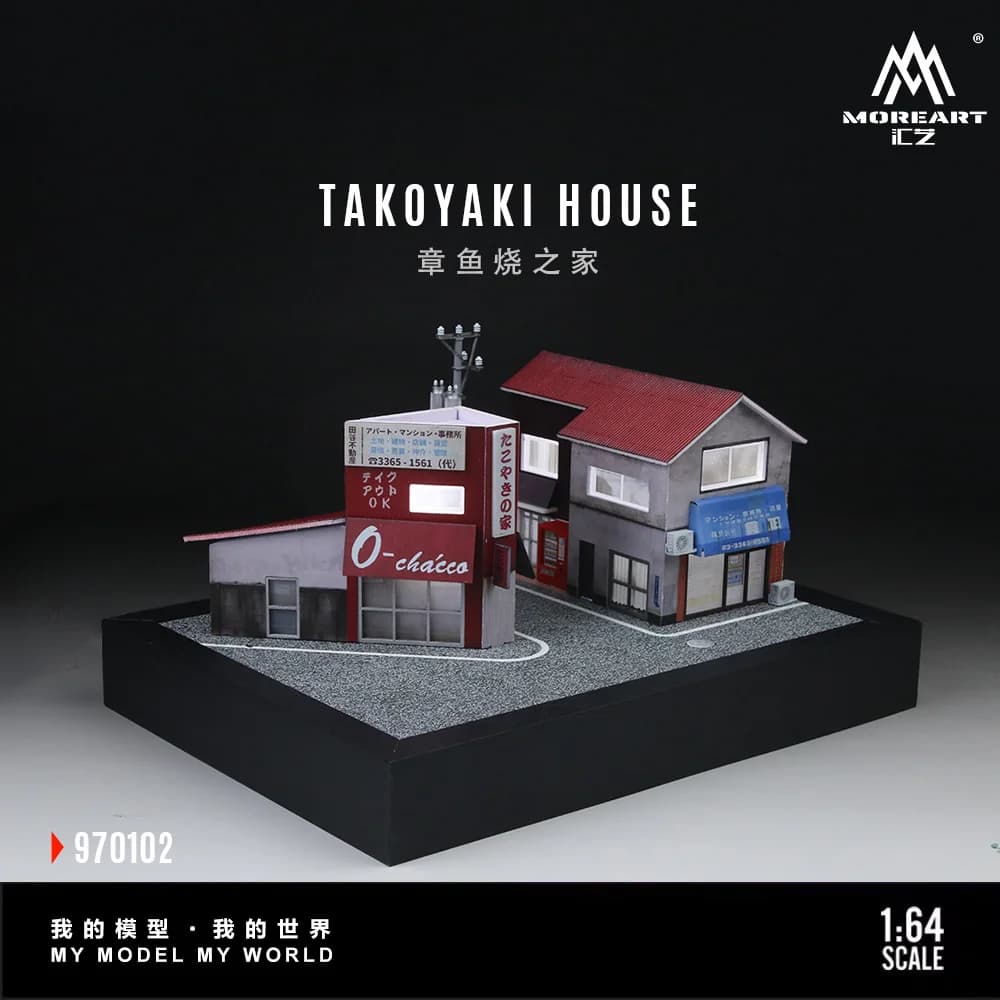 MoreArt 1:64 Modello di scena di parcheggio per casa Takoyaki, diorama del parcheggio per display e collezione