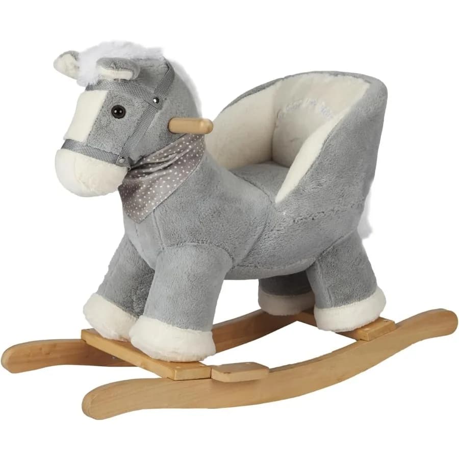 Cavallo grigio a dondolo con sedia Pony a dondolo ripieno di peluche con suono realistico Animale a dondolo per bambini per i più piccoli 13 cavalli su CPC Ce