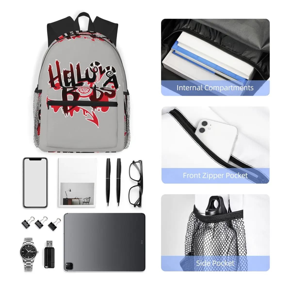 Helluva Boss Loona Zaino per studenti Borsa da scuola Zaino da viaggio per escursionismo per ragazzi e ragazze Borse a tracolla per libri alla moda