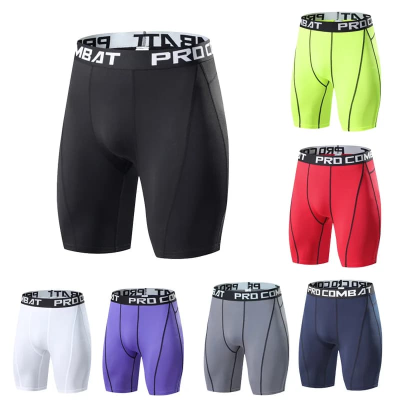 Pantaloncini da bodybuilding da uomo, per fitness e allenamento, elasticizzati, a compressione, attillati, tipo leggings, per uomo muscoloso
