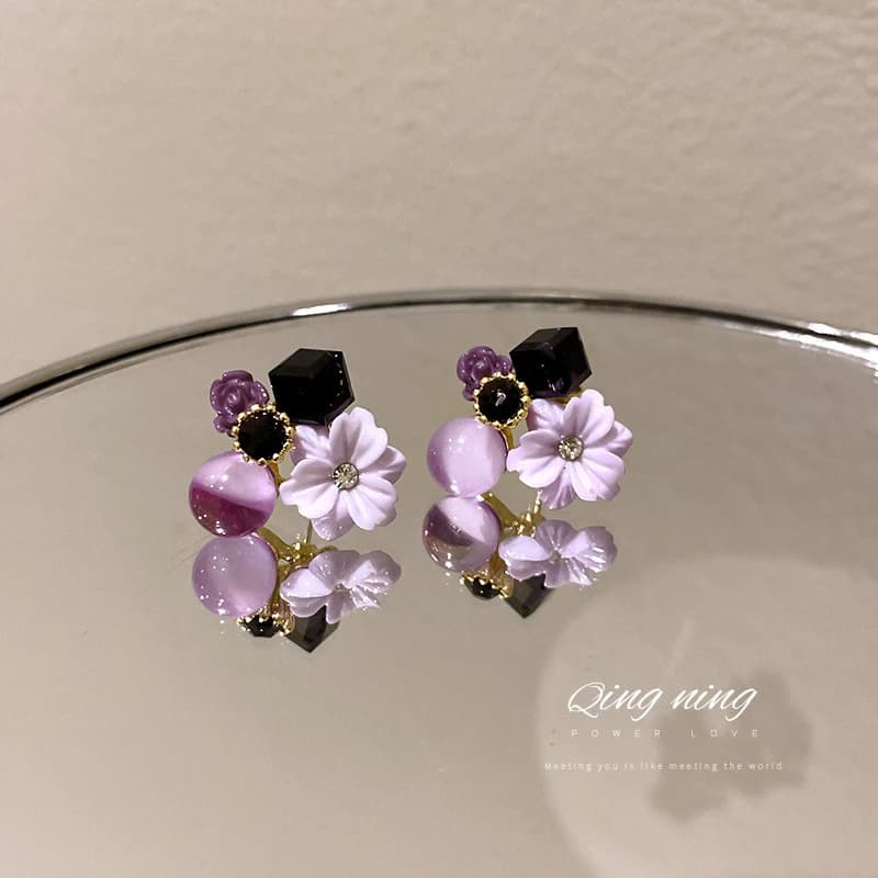 Nuovi Orecchini a Perno con Fiore in Cristallo Artificiale Occhio di Gatto e Ago d'Argento, Stile Vintage, Eleganti, alla Moda, Versatili, Delicati, da Donna