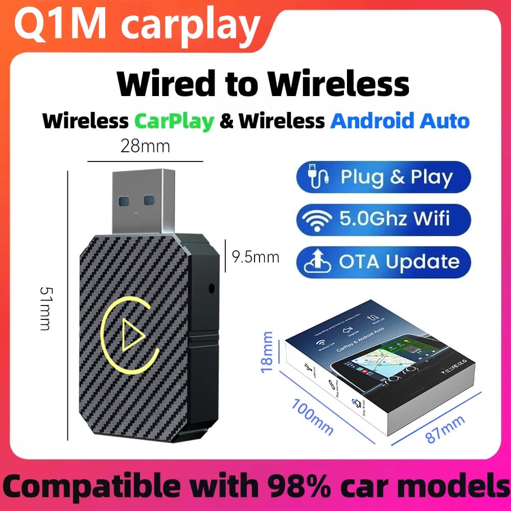 Adattatore wireless CarPlay Android Auto Gadget per auto Smart Box Wireless 2 in 1 Mini Car AI Box Plug and Play 5GHz WiFi Connessione rapida