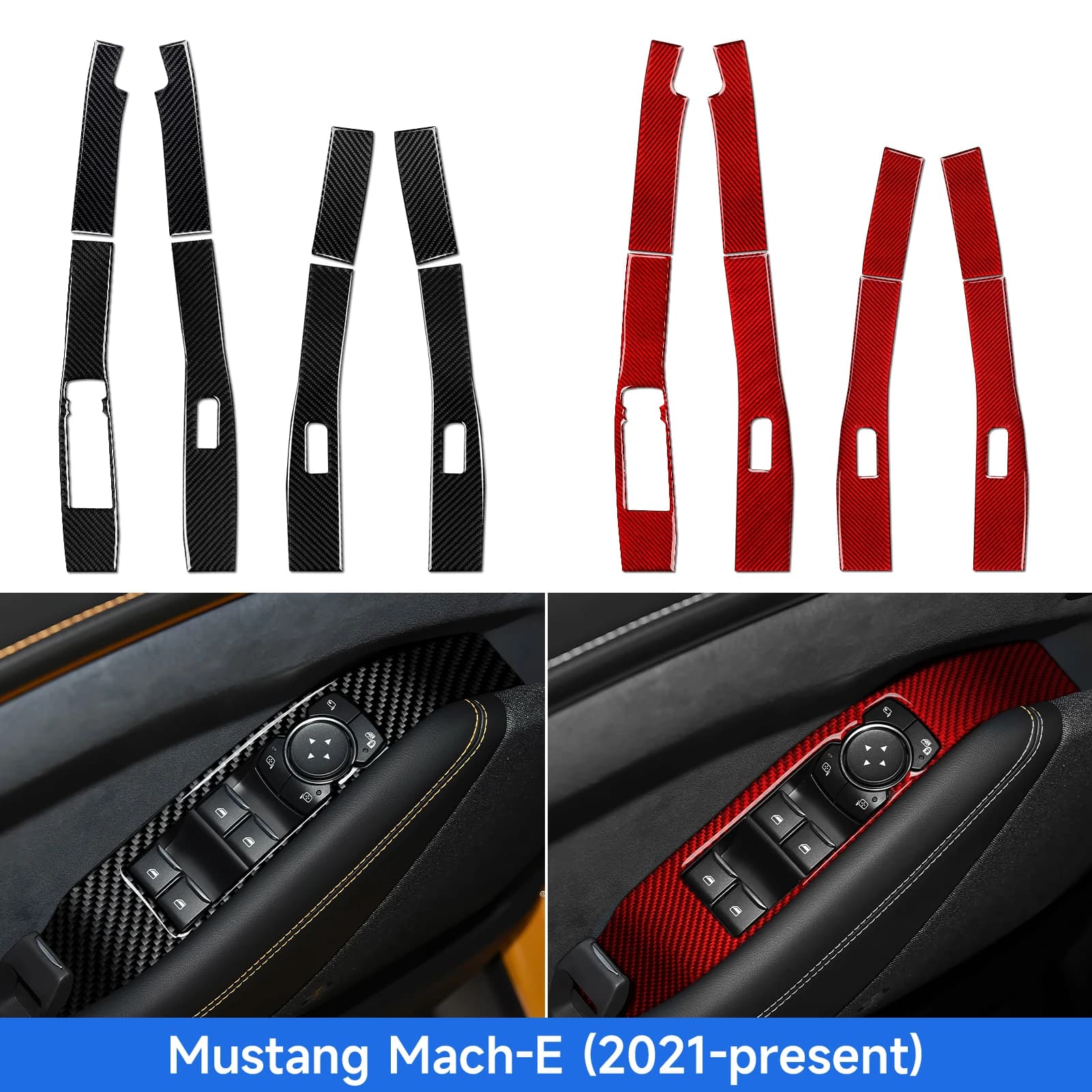 Soft Carbon Fiber Interior Sticker. Car Window Lift Switch Panel. For Ford Mustang Mach-E (2021-2027) Trim Accessories.